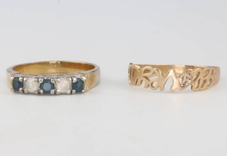 A 9ct yellow gold ring set with a diamond, size K 1/2 and a gilt paste do. size L 