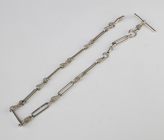 A silver fancy link Albert with T bar and clasp 42cm, 38 grams