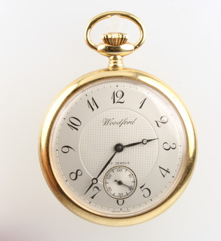 A gentleman's gold plated pocket watch with seconds at 6 o'clock 
