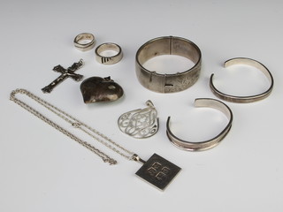 A silver bangle and minor silver jewellery 183 grams