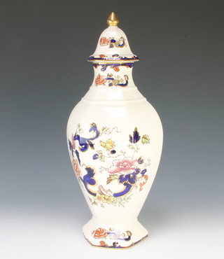 A Masons Blue Mandalay hexagonal vase and cover 45cm 