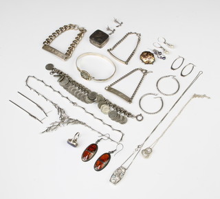 A silver identity  bracelet, a quantity of silver and other jewellery, weighable silver 156 grams 