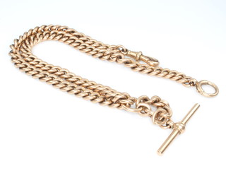 A 9ct yellow gold Albert with T bar and clasp, maker EC 37.5cm, 56.4 grams