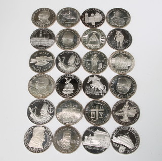 Twenty five commemorative silver 500 shillings, mixed dates, 576 grams