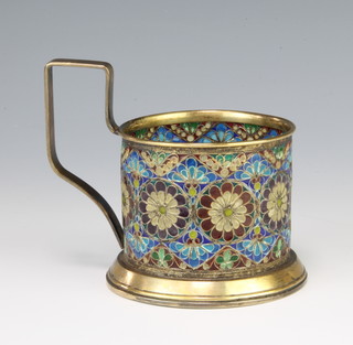 A Russian silver gilt plique-a-jour cup holder 