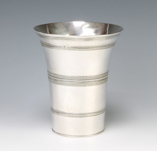 A 19th Century Continental silver flared neck vase with geometric decoration, 400 grams, 15cm 