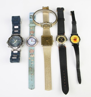A steel cased wristwatch on a leather strap and minor watches