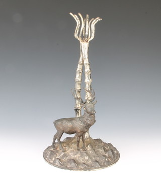An Edwardian silver plated WMF centre piece with a deer before trees 36cm 
