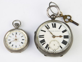An Edwardian silver fob watch together with a keywind silver pocket watch 