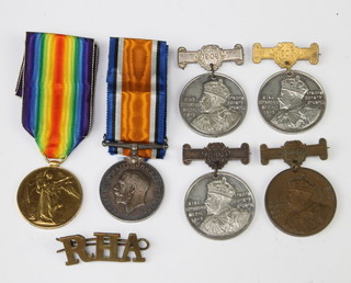A First World War pair of medals to 153812 DVR.C.R.Jacks RA together with  school attendance medallions 

