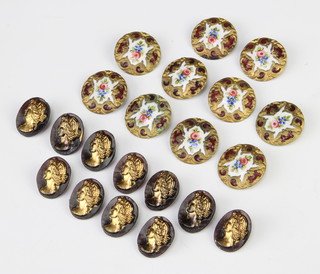 A set of 10 French enamel brass buttons and 11 composition buttons 