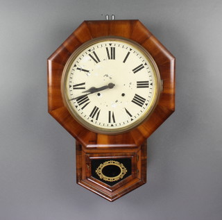 Ansonia, an American drop dial wall clock, the painted dial with Roman numerals contained in a walnut case (paint flaking to dial) 