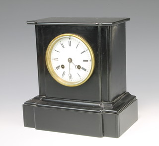 A 19th Century French striking mantel clock with enamelled dial and Roman numerals contained in a black marble architectural case, the dial marked Rollin A Paris 