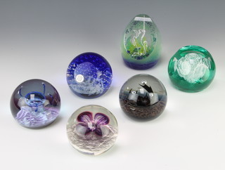 Five Caithness paperweights - Millennium Unicorn Twilight dated 1999 9cm, Opera 18/150 6cm, Three Witches 102/500 6cm, Galleon 6cm and Listener 293/750 7cm and a Selkirk do. Northern Lights 442/500 6cm 