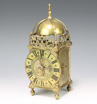 T Watts of Leigh, a reproduction brass cased lantern clock 24cm x 8cm x 8cm 
