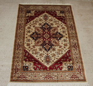 A white and red ground Belgian cotton Heriz style rug 230cm x 160cm 