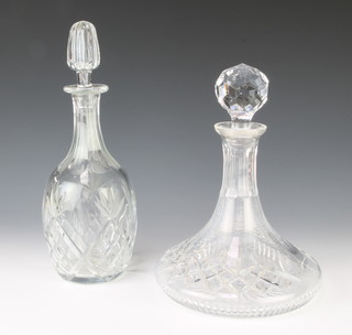 A cut glass ships decanter and stopper 26cm, a mallet do. 30cm 