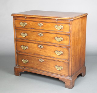 A Georgian mahogany chest with moulded top and brushing slide, fitted 4 long drawers with brass swan neck drop handles, raised on bracket feet 78cm x 80cm x 44cm 