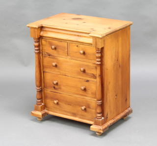 A Victorian style pine apprentice chest fitted 1 long, 2 short and 3 long drawers with tore handles 60cm h x 50cm w x 34cm d 