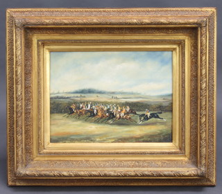A reproduction on on canvas "Steeple Chase" contained in a decorative gilt frame 29cm x 39cm 