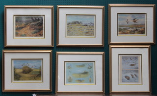 Richard Robjent a set of 6 coloured prints, studies of field sports including shooting scenes, framed