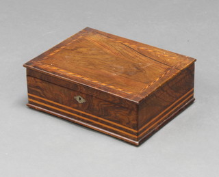 A Victorian rectangular inlaid rosewood trinket box with hinged lid 11cm x 30cm w x 23cm d 