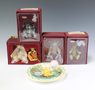 Four Steiff Enesco "porcelain" bear figures 1900, 1910, 1999 and 2000, all boxed, together with a Disney Classic Pooh limited edition plate - A Fine Day for a Balloon Ride boxed 