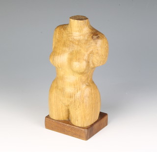 Owen, a carved oak sculpture of a female torso, on  a square base 21cm h x 9cm w x 7cm d 