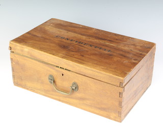 A camphor attache case with hinged lid and brass handle marked Confidential 10cm x 40cm x 25cm 