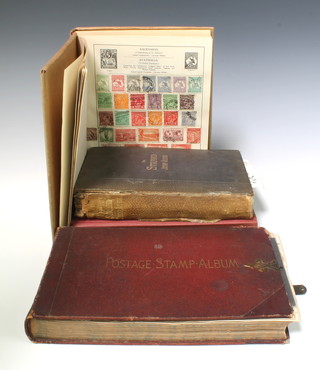 A leather bound album of world stamps including GB, United States etc, 2 albums of mint and used world stamps including GB, France, Canada, Australia, South Africa, New Zealand, Cuba, Brazil, South Africa, Japan, China, India, Holland, Germany - Victoria and later together with ACE stock book of GB and world stamps 