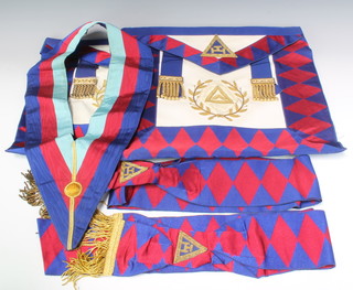 Of Masonic interest, 2 Royal Arch Grand Officer's aprons - standard bearer and sojoner, together with a collar and 2 sashes 