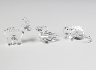 A Swarovski Crystal mouse 5cm, a do. bird 3.5cm and a goat 4cm, boxed