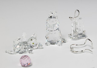 A Swarovski Crystal beaver 4.5cm, a do. kitten with ball 4cm and a pair of ballet shoes 4cm boxed
