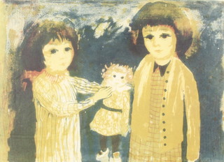 Alistair Grant (1925-1977) print, signed and dated '55, 2 children and a doll 15/75, 37cm x 51cm 