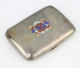 A Victorian silver and enamel card case with presentation inscription Birmingham 1899, 105 grams 