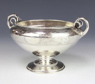 A Continental silver 2 handled pedestal bowl with fancy scroll handles and chased floral decoration 240 grams, 18cm  