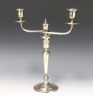 A silver 2 light candelabrum with urn finial and tapered stem, London 1971, 37cm 