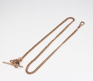 A 9ct yellow gold Albert with T bar and clasp, 40cm, 17.1 grams