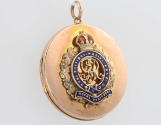A 9ct yellow gold enamelled Royal Engineers locket 7.1 grams