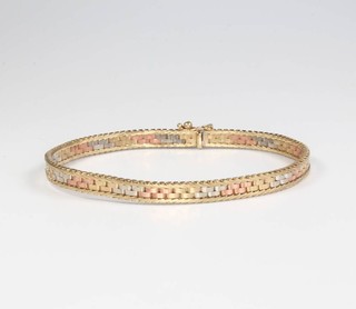 A 9ct 3 colour gold bracelet, 18cm, 10.2 grams