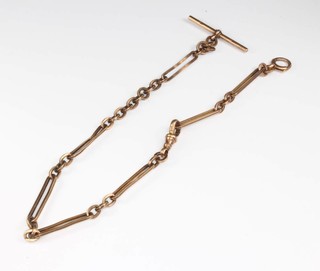 A 9ct yellow gold flat link Albert with T bar and clasp, 12 grams 