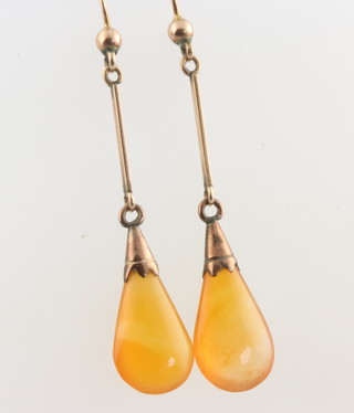 A pair of Victorian gold amber drop earrings 52mm in a Liberty box 