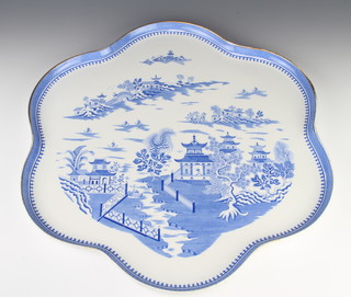 A Royal Worcester Willow pattern scalloped cabaret tray 47cm 