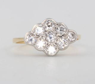 A yellow gold 9 stone diamond cluster ring approx. 0.7ct, size L 1/2
