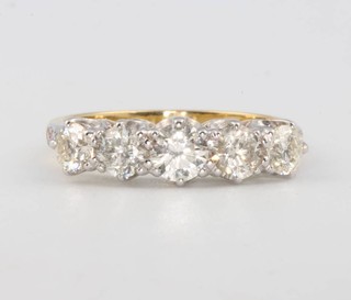 An 18ct yellow gold 5 stone diamond ring approx. 1.6ct, size O 