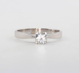 An 18ct white gold single stone diamond ring 0.42ct, clarity I1, colour G, size P 1/2, together with an anchor certificate 
