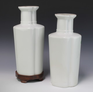 A pair of Chinese blanc de chine quatrefoil vases of tapered form 38cm 