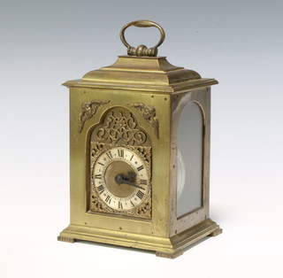 A Queen Anne style mantel timepiece with gilt dial and silvered chapter ring, contained in a gilt metal case, movement marked Rotham  