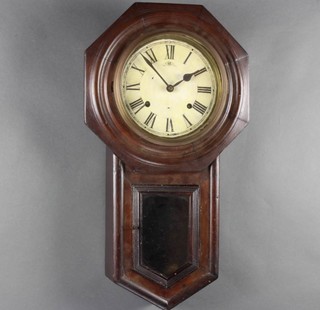 A Continental striking drop dial wall clock with Roman numerals contained in a mahogany case 