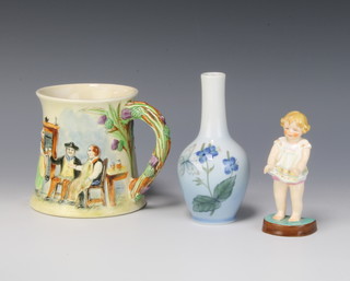 A Crown Devon Fieldings Auld Lang Syne musical mug, a Royal Copenhagen baluster vase decorated flowers and a Royal Worcester figure - Jean no. 2915  